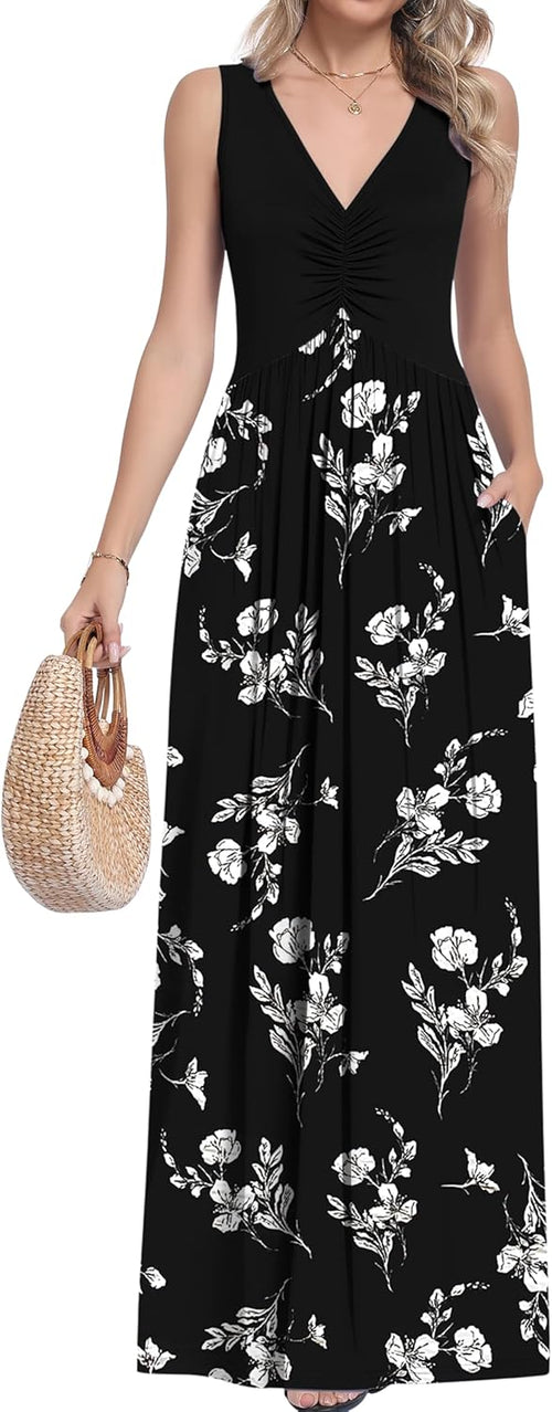 Womens Maxi Dress Summer Sleeveless V-Neck Long Dresses with Pockets 2026 New